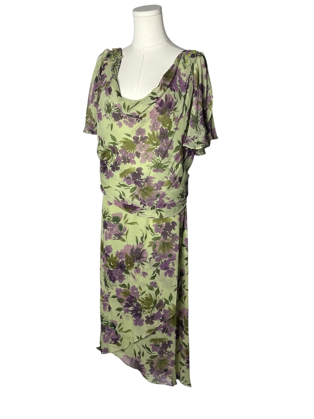 Vintage Adrianna Papell Green Purple Floral Silk 2PC Skirt Set Evening Fairycore